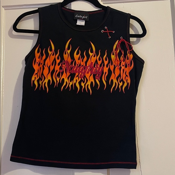 Cute Girl Tops - Y2K Flame Naughty Graphic Tank